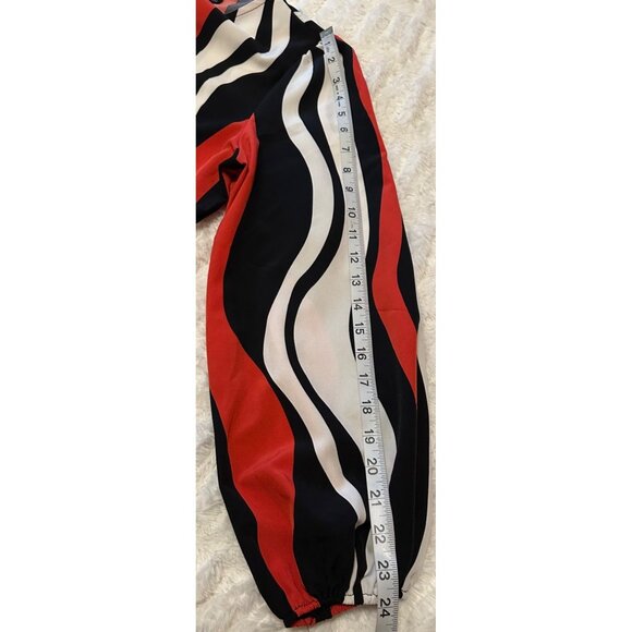 SHEIN Brand Red White Black Blouse Stripes Polyester Women's Size L (8/10)-READ - Picture 7 of 16